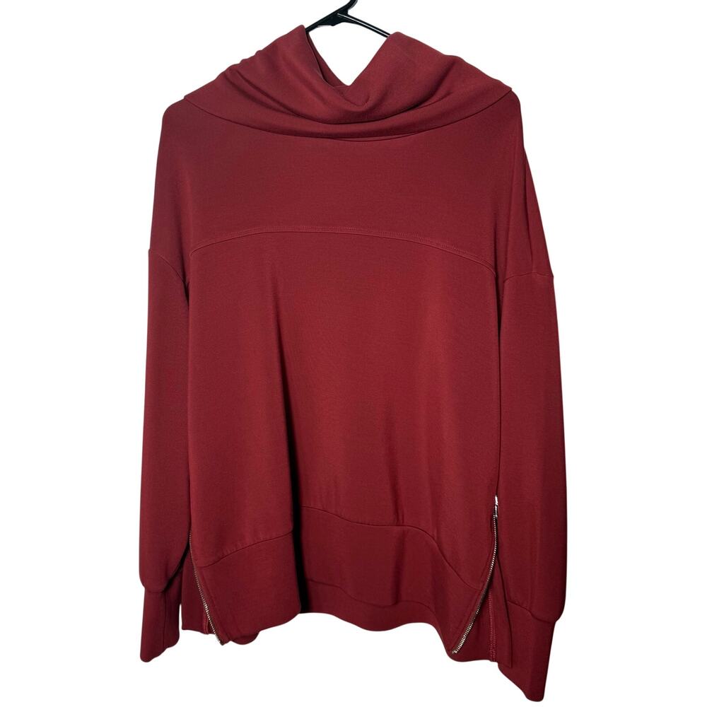 Varley M Double Soft Priya Longline Sweat Shirt Zipper Details Burgundy Wine EUC